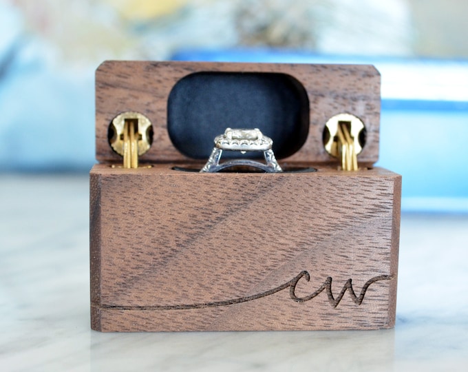 Personalized Slim Engagement Ring Box - Double Hinge - Engraved