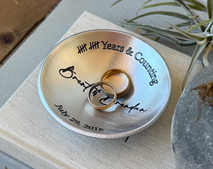 Personalized Aluminum Ring Dish – 10th Anniversary Gift, Engraved 3.75" Round Tray