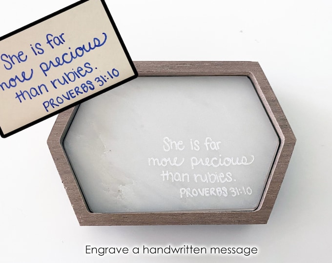 Handwritten Note Ring Dish - Marble Ring Dish / Ring Holder / Jewelry Tray - Personalize - Stretched Hexagon - Wanderweg Shop