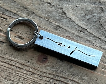 Aluminum Flat Keychain Initials / 10 Year Anniversary Gift for Him or Her - Personalized Custom - Wanderweg Shop