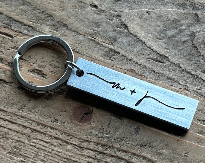Aluminum Flat Keychain Initials / 10 Year Anniversary Gift for Him or Her - Personalized Custom - Wanderweg Shop