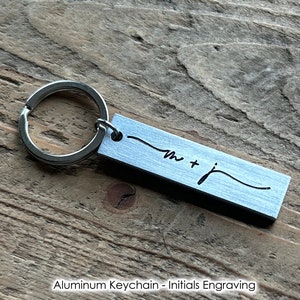 Aluminum Flat Keychain Initials / 10 Year Anniversary Gift for Him or Her - Personalized Custom - Wanderweg Shop