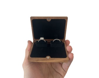Double Flip-Up Wedding Ring Box / Slim Wooden Engagement Ring Box / Dual Travel Ring Holder - Personalize Engrave - Wanderweg Shop