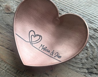 Personalized Copper Heart Ring Dish - 7th or 22nd Anniversary Gift