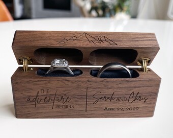 Wooden Wedding Ring Box / Ring Bearer Box / Double Ring Box / Ceremony Box - Personalize Engrave - Hinged Side by Side - Wanderweg Shop