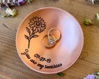 Personalized Floral Copper Ring Dish – 7th or 22nd Anniversary Gift