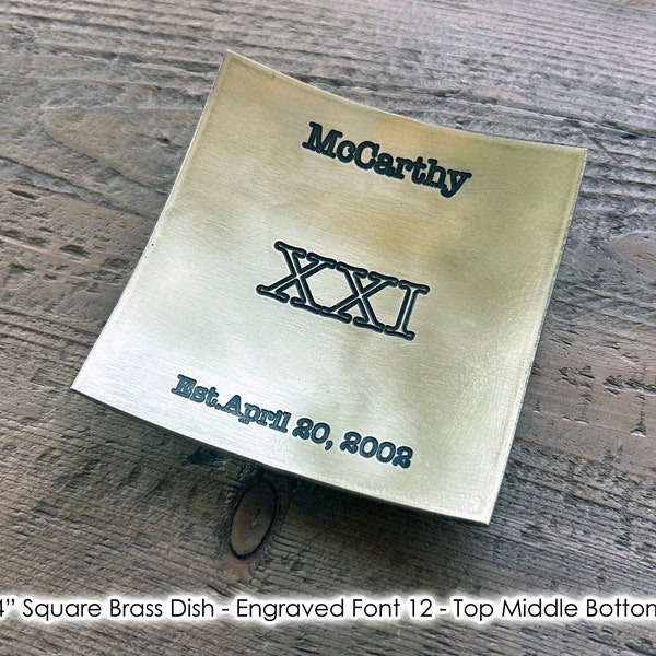 Square Brass Dish / 21st Anniversary Gift / Ring Dish Holder for Him or Her - Customize Personalize Engrave - 3.75" Square - Wanderweg Shop