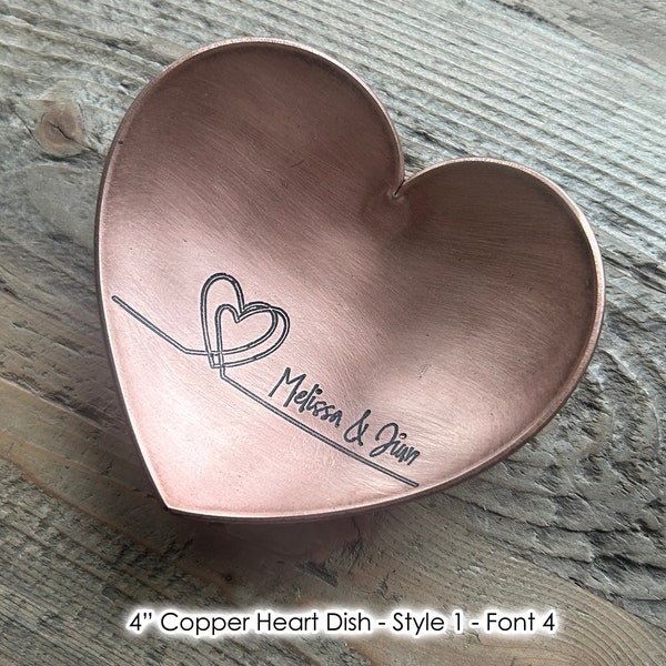 7th or 22nd Anniversary Copper Heart Gift / Valentines Ring Dish Holder for Him or Her - Customize Personalize Engrave - Wanderweg Shop