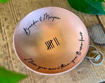 Personalized Copper Anniversary Ring Dish, Engraved 4" Round Holder