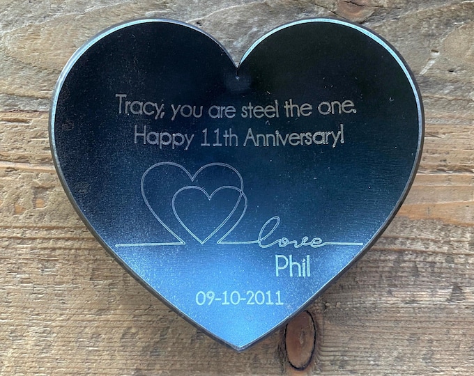Engraved Steel Heart Ring Dish – 11th Anniversary Gift, Personalized
