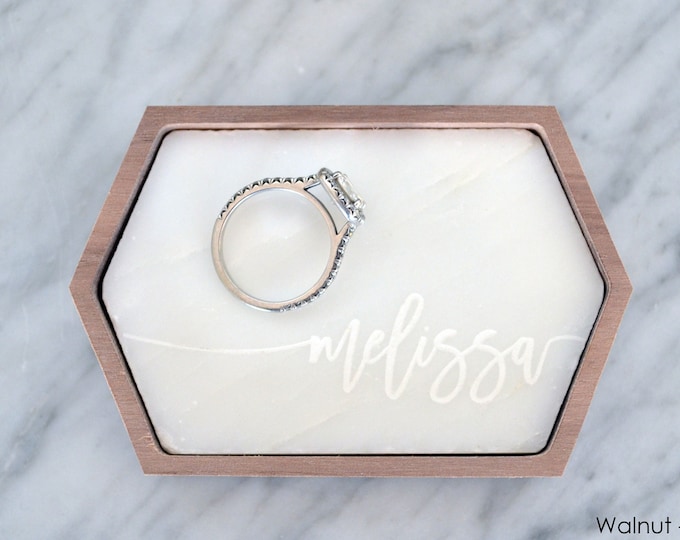 Personalized Marble Ring Dish Engagement Gift for Her / Trinket Dish Bridesmaid Gift / Wedding Shower Gift - Wanderweg Shop