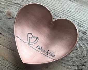 7th or 22nd Anniversary Copper Heart Gift / Valentines Ring Dish Holder for Him or Her - Customize Personalize Engrave - Wanderweg Shop