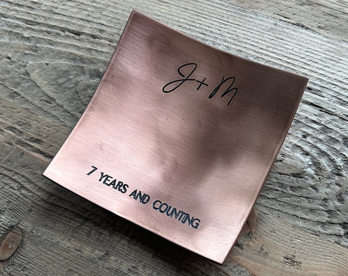 Square Copper Dish / 7th or 22nd Anniversary Gift / Ring Holder for Him or Her - Customize Personalize Engrave - 3.75" - Wanderweg Shop