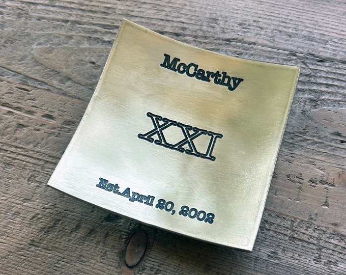 Square Brass Dish / 21st Anniversary Gift / Ring Dish Holder for Him or Her - Customize Personalize Engrave - 3.75" Square - Wanderweg Shop