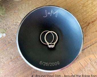 11th Anniversary Steel Gift Ring Dish / Bowl / Tray / Holder - 4" Round - Personalized - Wanderweg Shop