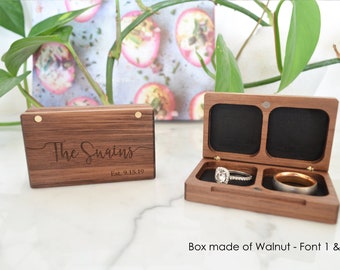 Wooden Wedding Ring Box / Ring Bearer Box / Double Ring Box / Ceremony Ring Box - Personalize Engrave - Flat - Wanderweg Shop