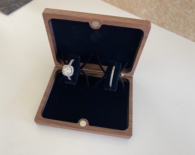 Double X-Braced Rotating Wedding Ring Box / Slim Kinetic Wooden Ring Box / Proposal Ring Box - Personalize Engrave - Wanderweg Shop