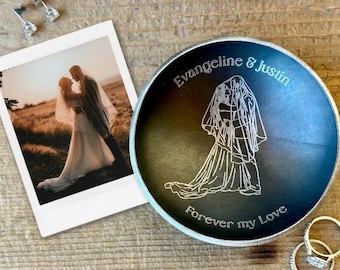 Engraved Wedding Photo Ring Dish - Custom Anniversary Gift, Couple Gift