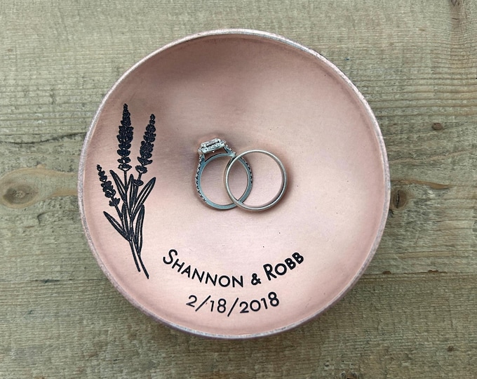 Personalized Floral Copper Ring Dish / 7th or 22nd Anniversary Copper Gift - 4" Round - Wanderweg Shop