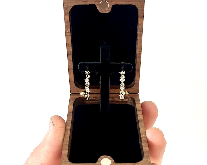 Flip-Up Stud Earring Presentation Box / Handcrafted Small Earring Gift Box Holder / Personalized Slim Earring Box - Wanderweg Shop