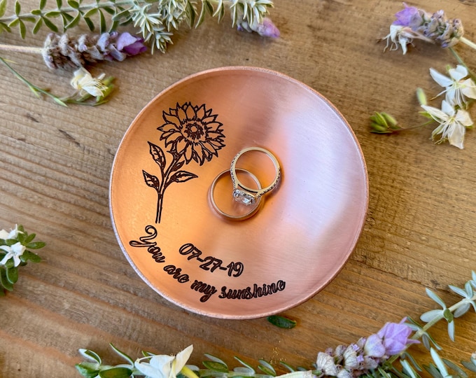 Personalized Floral Copper Ring Dish – 7th or 22nd Anniversary Gift
