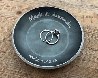 Steel Ring Dish with Flat Bottom - Personalized 11th Anniversary Gift