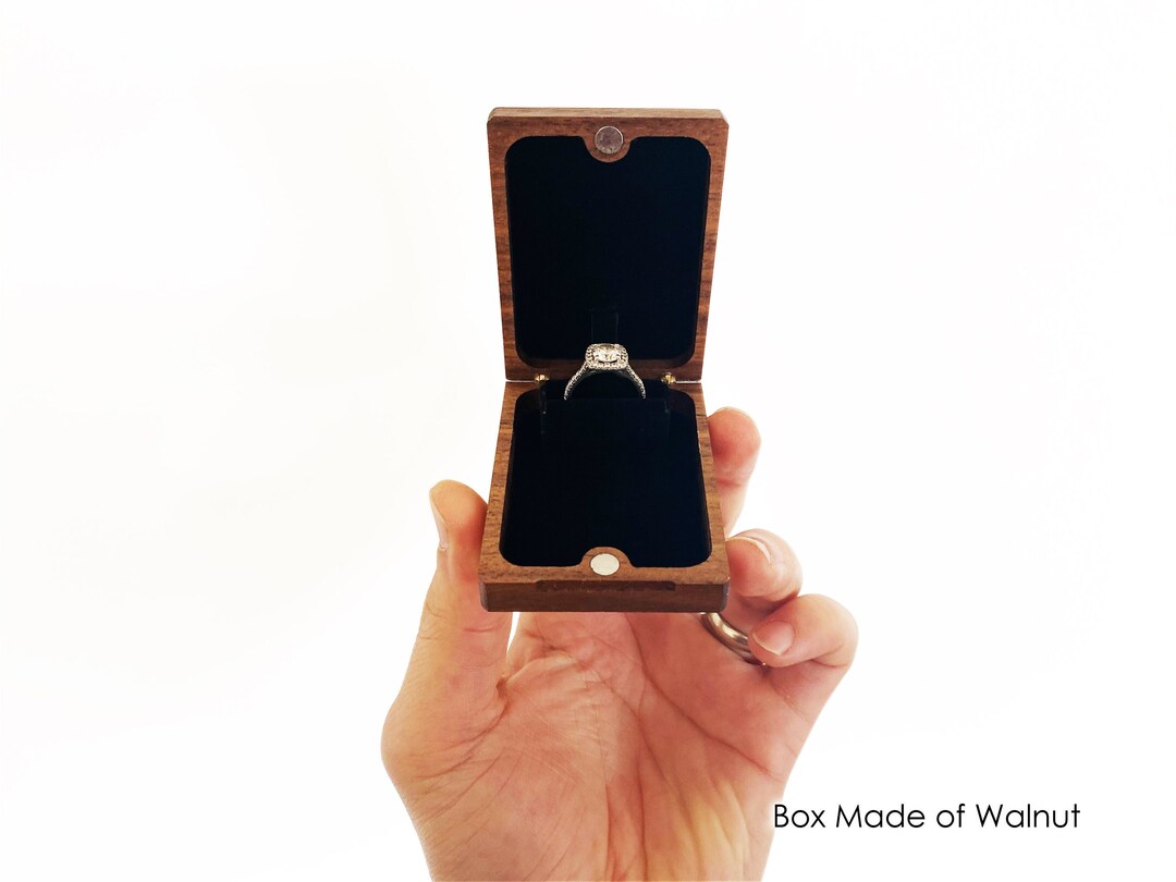 Flip up Engagement Ring Box Pocket Proposal Ring Holder Slim Wooden Ring Box Customize Personalize Engrave Wanderweg Shop Etsy