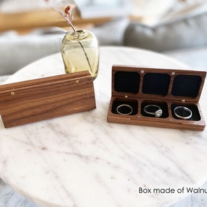 Triple Flat Wedding Ring Box for Ceremony / Ring Bearer Box / 3 Ring Holder - Personalize Engrave - Wanderweg Shop
