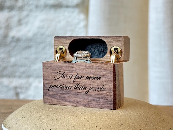 Personalized Slim Wood Engagement Ring Box – Double Hinge Proposal Box