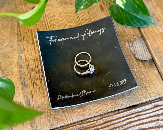 Personalized Square Steel Ring Dish – 11th Anniversary Gift
