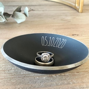 6th Anniversary Iron Gift / Ring Dish Holder for Him or Her - Customize Personalize Engrave - 4&quot; Round - Wanderweg Shop