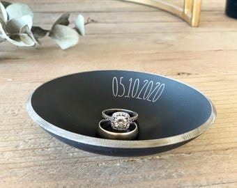 6th Anniversary Iron Gift / Ring Dish Holder for Him or Her - Customize Personalize Engrave - 4" Round - Wanderweg Shop