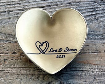 21st Anniversary Brass Heart Gift / Valentines Ring Dish Holder for Him or Her - Customize Personalize Engrave - 4" Heart - Wanderweg Shop