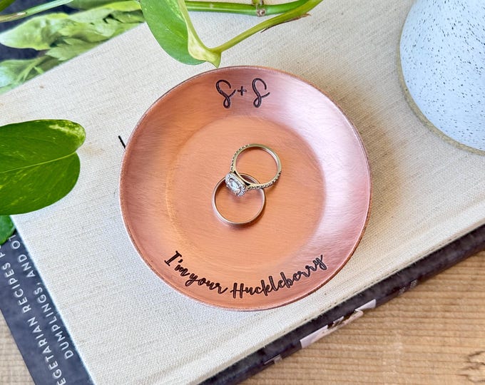 Copper Ring Dish with Flat Bottom - Personalized 7th or 22nd Anniversary Gift