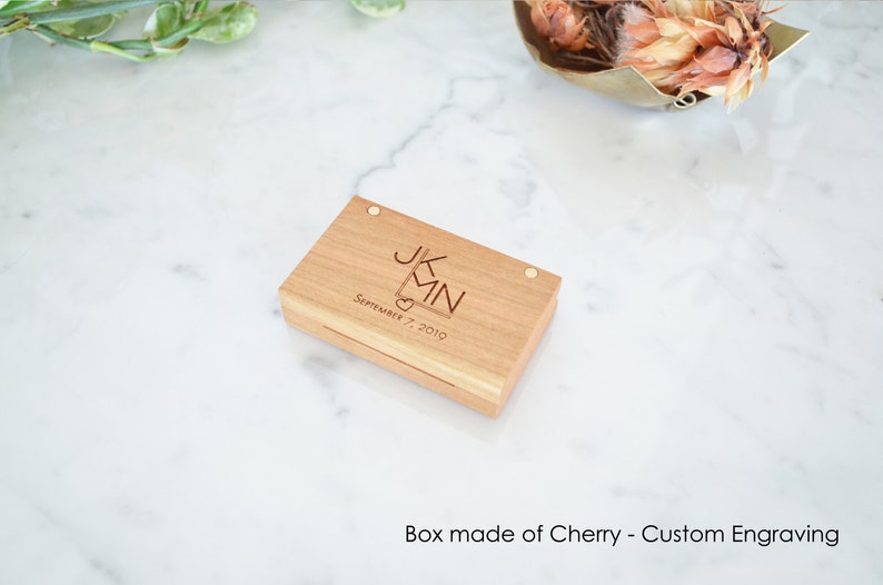 Personalized Double Wedding Ring Box: Engraved Wooden Ring Holder image 10