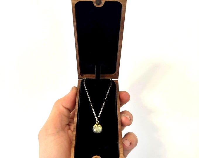 Lifted Pendant Gift Box / Presentation Necklace Holder / Slim Wooden Necklace Box - Customize Personalize Engrave - Wanderweg Shop