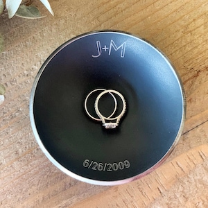 11th Anniversary Steel Gift Ring Dish / Bowl / Tray / Holder - 4&quot; Round - Personalized - Wanderweg Shop