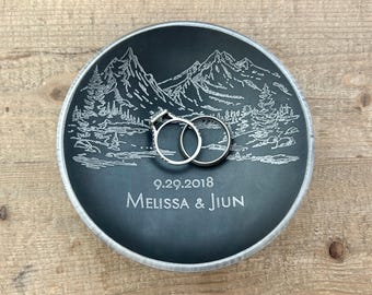 Round Steel or Iron Ring Dish with Adventure Outdoor Scenic Landscape Personalized for 6th or 11th Anniversary Gift - Wanderweg Shop
