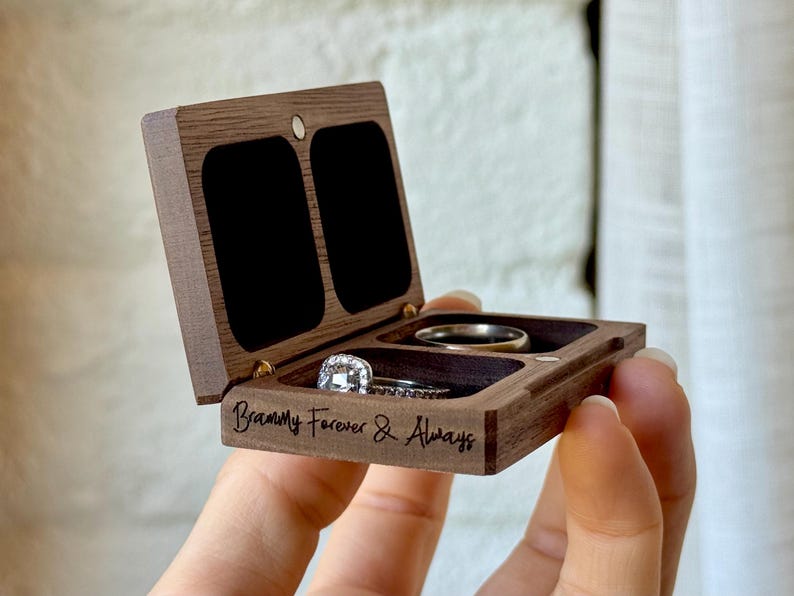 Personalized Double Wedding Ring Box: Engraved Wooden Ring Holder image 12
