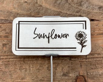 Custom Rectangular Stainless Steel Plant Tag on 14" Single Leg Stake - Laser Engraved or Blank - Weatherproof Garden Plant and Herb Marker