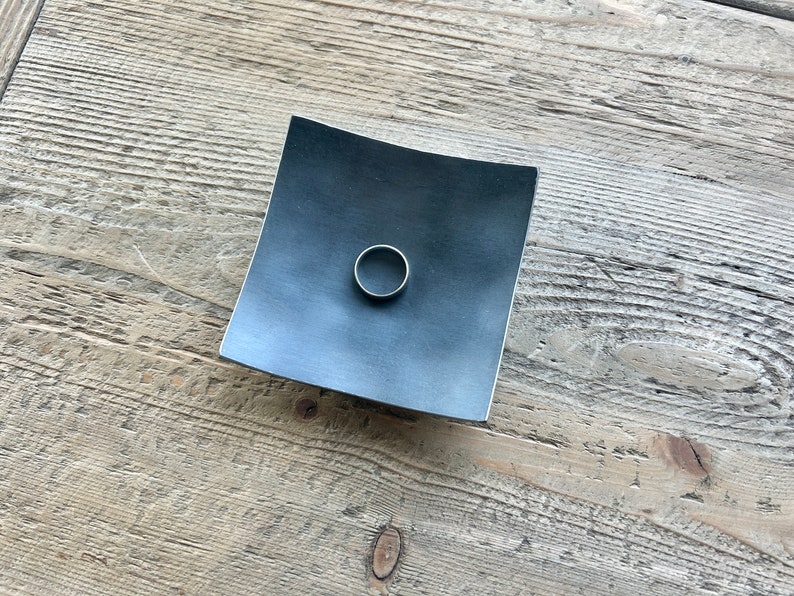 Square Iron Dish / 6th Anniversary Gift / Ring Holder / Valet Tray / Catchall Personalize Engrave 3.75 Square Wanderweg Shop image 8