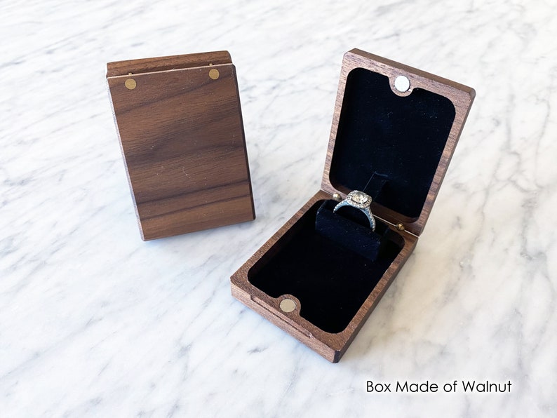 Flip-Up Engagement Ring Box / Pocket Proposal Ring Holder / Slim Wooden Ring Box Customize Personalize Engrave Wanderweg Shop image 6