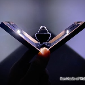 X-Braced LED Rotating Engagement Ring Box / Slim Kinetic Light-Up Ring Box / Wooden Ring Box / Proposal Ring Box - Wanderweg Shop