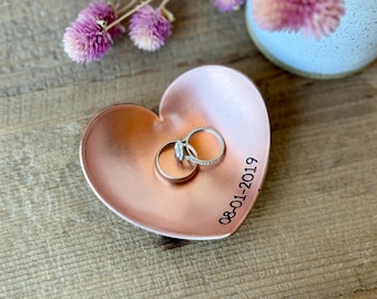 Personalized Copper Heart Ring Dish - 7th or 22nd Anniversary Gift