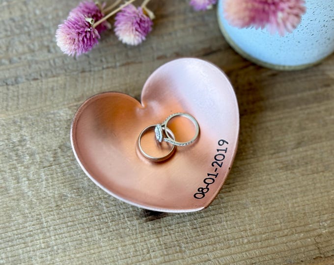 Personalized Copper Heart Ring Dish - 7th or 22nd Anniversary Gift