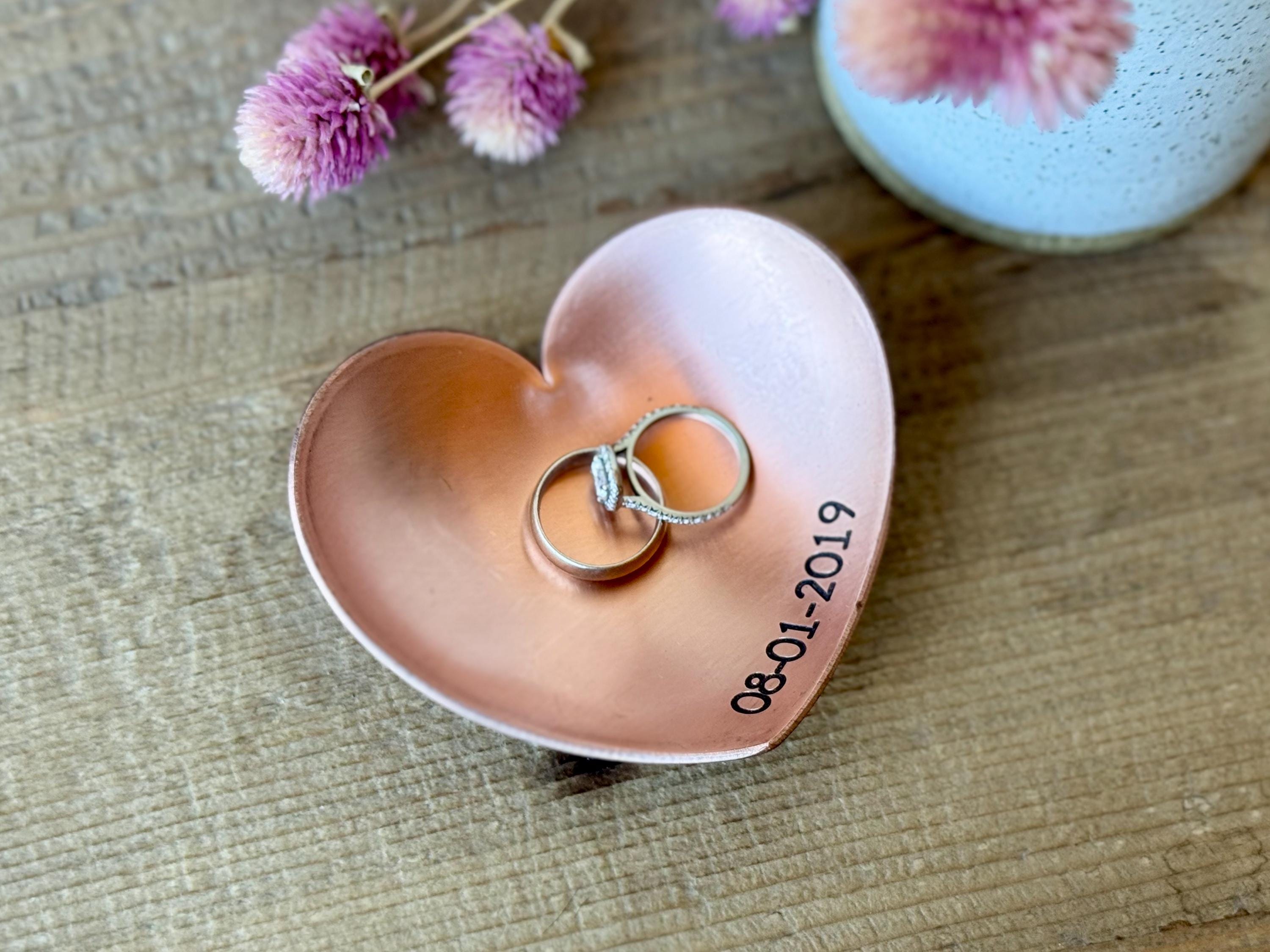 Personalized Copper Heart Ring Dish - 7th or 22nd Anniversary Gift