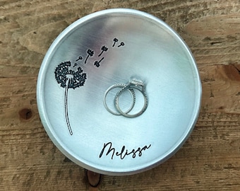 Personalized Floral Aluminum Ring Dish - 10 Year Anniversary Gift - Customize Personalize Engrave - 4" Round - Wanderweg Shop