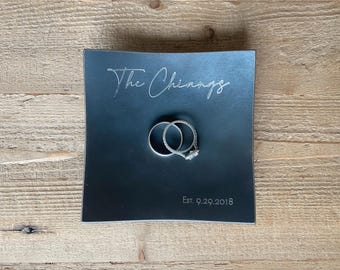 Square Iron Dish / 6th Anniversary Gift / Ring Holder / Valet Tray / Catchall - Personalize Engrave - 3.75" Square - Wanderweg Shop