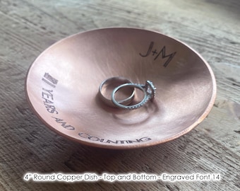 Personalized 7th Anniversary Copper Ring Dish Holder Gift for Wife or Husband / 22nd Anniversary Gift for Men, Women or Couple - 4" Round