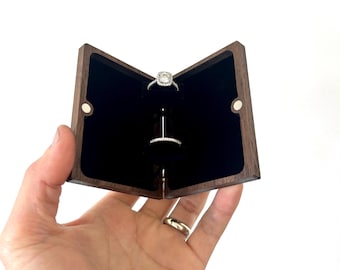 Double X-Braced Rotating Wedding Ring Box / Slim Kinetic Wooden Ring Box / Proposal Ring Box - Personalize Engrave - Wanderweg Shop